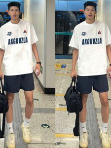 Summer White Loose American Trendy Brand Letter Half Sleeve Mens Pure Cotton Heavy High Street Short Sleeve T-shirt