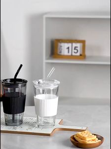 Gelas Kopi Aesthetic /Set Mug Kopi Kaca 450ML/15.5 OZ