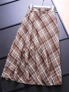กระโปรงทรงเอเอวสูงลายสก็อตสไตล์ย้อนยุคสำหรับผู้หญิง กระโปรงทรงเอผ้าขนสัตว์ยาวปานกลาง สไตล์ย้อนยุค ฤดูใบไม้ร่วง 2025