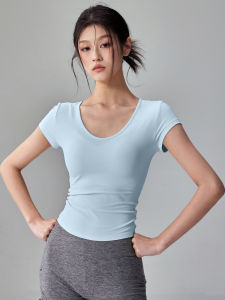 Fitness Girl round Neck Yoga Sportswear Short Sleeve Slimming Pilates Top Elastic Quick Dry Summer T-Shirt Thin Fit Running
