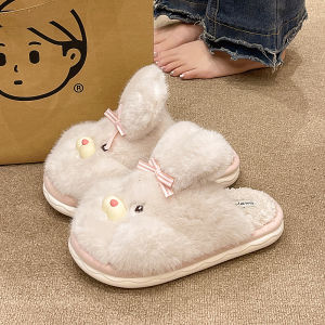 Cotton Slippers Womens Autumn and Winter Interior Home Warm Non-Slip Soft Bottom Cute Cartoon Rabbit Stuffed Closed-Toe Slippers