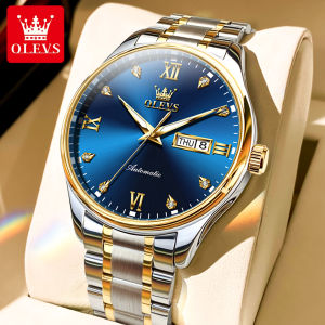 OLEVS Watch For Mens Original Mechanical Power Reserve Waterproof Luminous Calendar stainless steel strap Fashion Business style