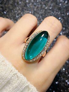 Nhẫn Ngón Trỏ Nữ Thời Trang Vàng Mạ Vàng Đơn Giản Sáng Tạo Cá Tính Sang Trọng Ngọc Lục Bảo Biển Trang Trí Nhẫn Hợp Kim