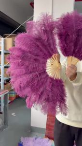 Ostrich Feather Hand Fan Fluffy Black White Burlesque Fan Wedding Stage Dance Party Carnival Performance Decor 1/2pcs
