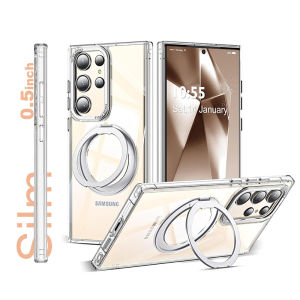 MagSafe Magnetic 360 ° Rotatable Ring Stand Phone Case For Samsung Galaxy S24 / S23 Ultra Plus Matte Translucent Kickstand Cover For Samsung S24 Ultra Transparent Shockproof Bracket Casing