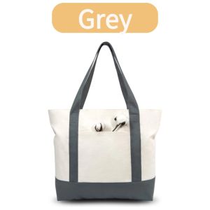 Pomelo Best Cotton Canvas Tote Bag Large Shoulder Bag with Outer Pocket for Women Shopping Beach Travel