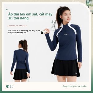 Li-Ning | Áo Tennis Nữ Cổ Đứng Dài Tay Kiểu Học Đường Thoáng Khí Hút Ẩm Nhanh