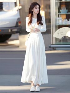 Elegant White Waist-Cinching Womens Dress Gentle Style Commute Fashion High-end Quality Autumn New Arrival Single Piece