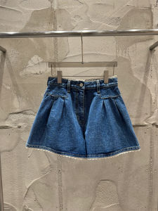 PAIBOLI | Blue Lace Trim High Waist Womens Short Jeans Summer New Style Korean Commute Style Rectangular Apple Shape Sandal Shape Pear Shape