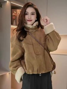 Warm Versatile Womens Jacket Wool Fur One-Piece