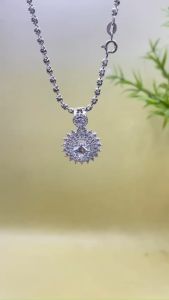 Dây chuyền bạc bạc ý S925 xi bạch kim kiểu Bi gạo 2li5 Mặt dây chuyền bạc tròn tia chủ 7li đá moissanite Mỹ D/FL kiểm định GRA đẹp Vòng cổ bạc mạ vàng trắng thiết kế sang trọng và đẳng cấp - KIM LỘC PHÁT DBG