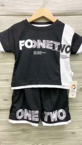 Cotton Terno for Kids Boy Casual Black & White Details Wear 1-5yrs old E30