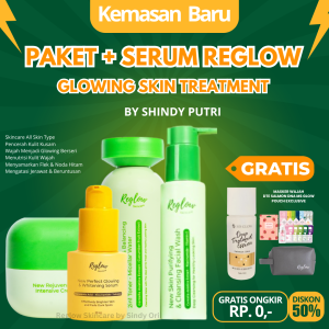 Reglow Skincare by Shindy Ori Pencerah Wajah Glowing Menyamarkan Flek Hitam Skincare Jerawat dan Bekasnya Reglow 1 Paket Skin Treatment Skincare Anti Aging Meredakan Kemerahan Wajah