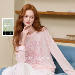 3COLOUR·S | Summer Floral and Letter Embroidered Knit Top Loose Long Sleeve