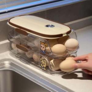 Odaishi Multi-layer Kitchen Storage Box Egg Preservation Food Timer ness Maintainer Rolling Design for Household Use