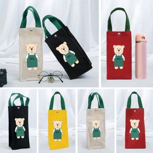 OWTWO พิมพ์ลายหมี ที่วางแก้วหุ้มฉนวน ถุงถ้วยตั้งแคมป์ ที่วางขวดน้ำ กระเป๋าใส่ขวดน้ำ กระเป๋าผ้าใบแคนวาส ฝาปิดขวด