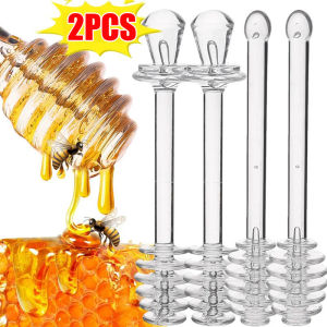 2PCS Glass Honey Stirring Stick Transparent Dessert Jam Long Handle Stirring Stick Household Honey Jar Kitchen Supplies Cooking Tools