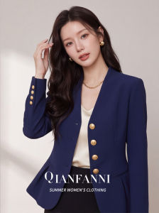 QFN | Attractive Elegant Slim Fit Blue Suit Jacket Waist-Shaping