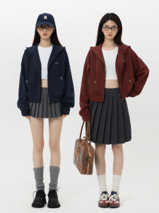 American Retro เสื้อฮู้ด เสื้อแจ็คเก็ต ผู้หญิง ฤดูใบไม้ผลิ ฤดูใบไม้ร่วง ใหม่หลวม หลากหลาย สั้น ซิป เปิด คาร์ดิเกน อินเทรนด์ ผ้าฝ้าย โพลีเอสเตอร์ Blend