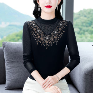 MAIMEI | Thickened Fleece Black Base Shirt For Women Middle-Aged And Elderly Autumn Winter Fashionable High-End Versatile Mommy Top