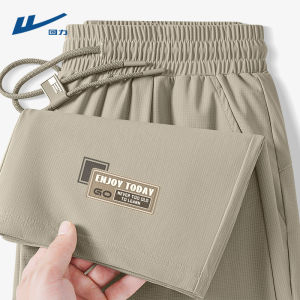 กางเกงลำลองชายผ้าไหมน้ำแข็งแห้งเร็ว กางเกงขายาวทรงตรง กางเกงขายาวสำหรับเล่นกีฬากลางแจ้งในฤดูร้อน กางเกงขายาวทรงตรงสำหรับผู้ชาย