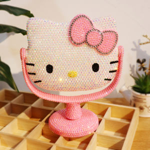 New Product Creative Cartoon Handmade Makeup Mirror Czech Rhinestone Desktop Rotate Table Mirror Dressing Mirror Wedding Holiday Gift