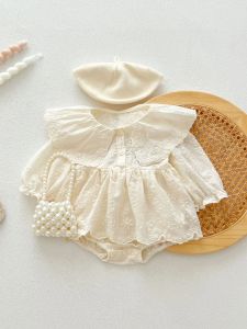 Mùa Thu Bé Sơ Sinh Bé Gái Thêu Ve Áo Romper Áo Liền Quần Muslin Công Chúa Ngọt Ngào Dài Tay Dễ Thương Cho Bé Body Thời Trang Trẻ Em Quần Áo Cho Bé
