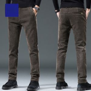 ROMON | Romon Fleece Lined Thickened Casual Mens Pants Winter Business Leisure Straight Leg Low Waist Zipper Closure Long Trousers