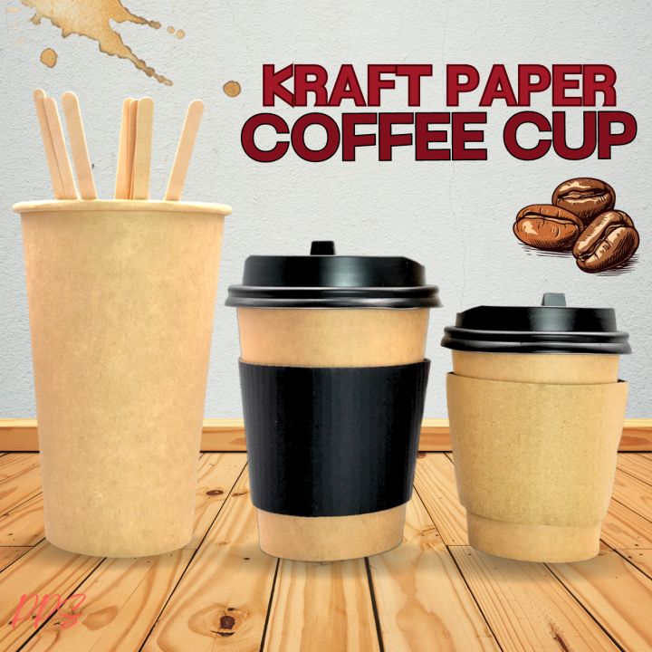 50pcs 8oz/12oz/16oz Disposable Coffee Cup Paper Cup Plain Kraft with ...