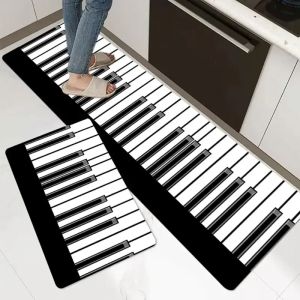 VIKAMA Black And White Piano Keys Kitchen Carpet Entrance Corridor Non-Slip Mat Bedroom Bedside Rug Home Decoration