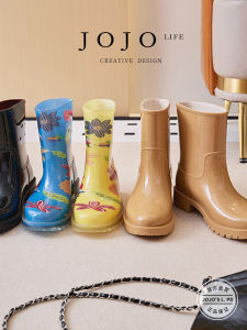 Japanese Style Womens Mid-High Rain Boots Soft Bottom Anti-Slip Wear-Resistant Casual PVC Material for Outdoor Wear
