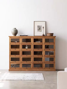 American Style Bedroom Retro Solid Wood Chest of Drawers French mid Century Designer Restaurant Drawer Glass Sideboard Wall Bookcase