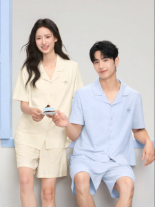 Secret World | Cotton Summer Couple Sleepwear with Padded Chest Piece High-end Look Short Sleeve Shorts