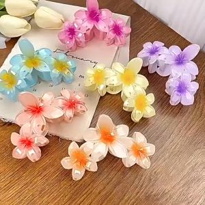 Sweet Acrylic Gradient Egg Flower Hair Claws Non-slip Plumeria Hair Clip Korean Style Retro Colorful Hairpin Fashion Hair Accessories for Women Girls