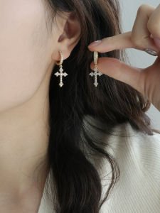 Stylish Cross Theme Earrings for Homebody in Silver And Gold Dual Colors Versatile Clasps Fashionable Alloy Jewelry for Couples