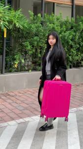 DTA | Carry-on Password-protected Pink Leather Travel Luggage