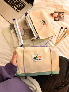 Cute Portable Folding Makeup Bag Large Capacity Travel Detachable Partition Storage Bag Skin Care Products Toiletry Bag