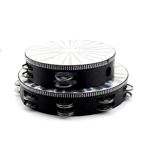 ❤8/10 Inch Wooden Radiant Tambourine Handbell Hand Drum with Double Row Jingles Reflective Drum Head