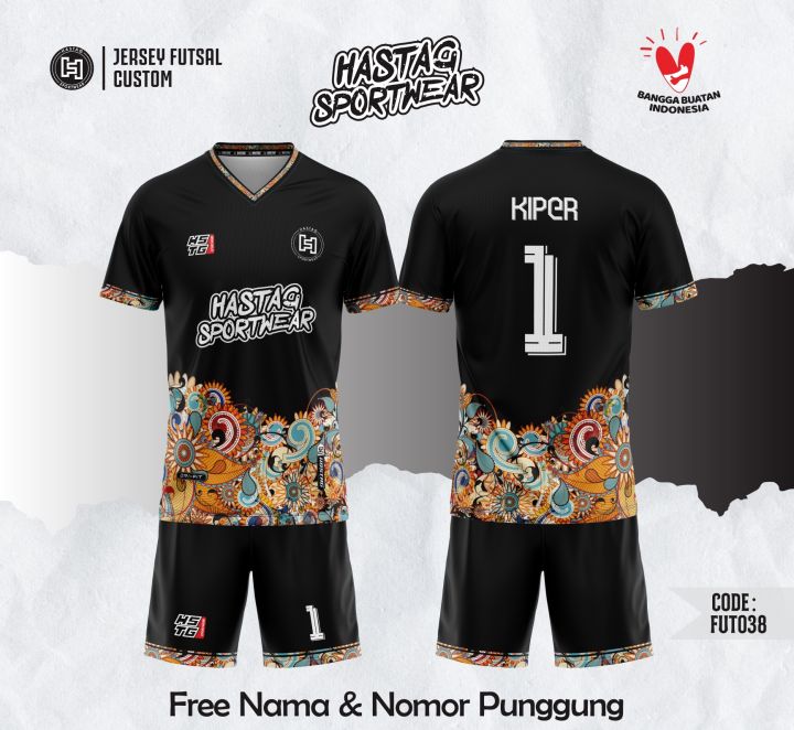JERSEY FUTSAL/BAJU BOLA MOTIF BATIK FREE NAMESET NOMOR LOGO