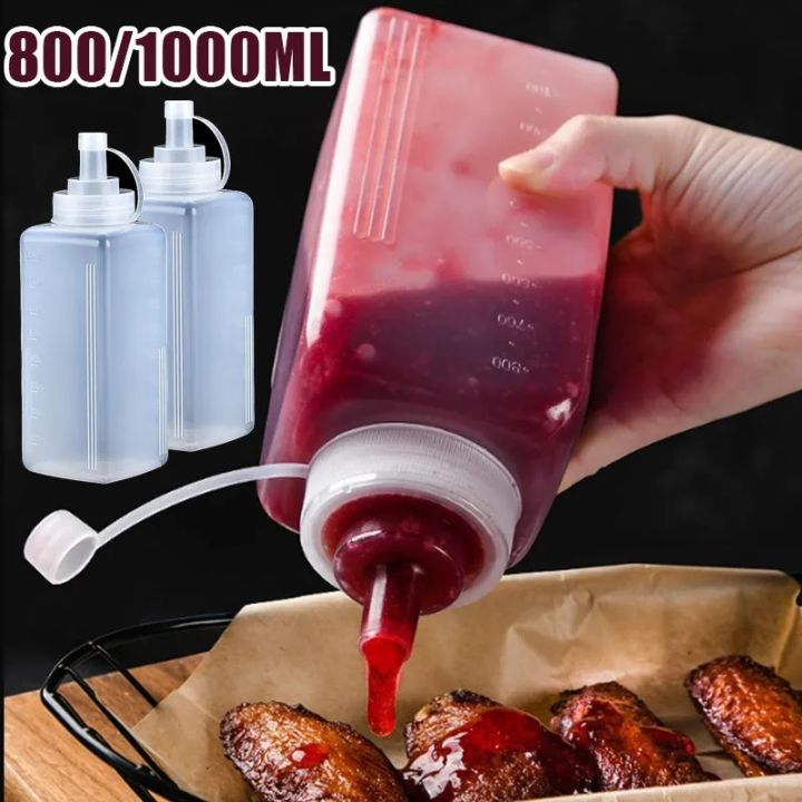 800/1000ML Large Caliber Squeeze Jam Bottle Sauce Vinegar Oil Gravy Ketchup Storage Bottle Kitchen Condiment Dispenser Gadgets