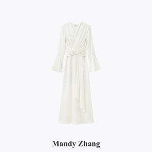 Intelligent Elegant White V-Neck Twist Dress