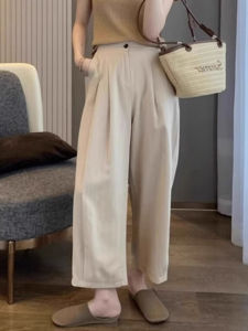Japanese Magazine Style Small High Waist Cotton and Linen Cropped Wide-Leg Pants Womens Summer Idle Style Casual Drooping Straight Grandmas Pants