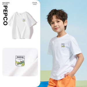 Pure Cotton Half Sleeve Boys T-Shirt Summer Children White Top New 2025 Big Kids Casual round Neck Short Sleeve PEPCO