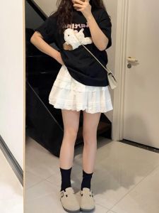 plus Size Womens A-Line Mini Skirt with Lace Trim Summer Flared Cake Skirt High Waist Polyester Fabric Anti-Light Short Skirt