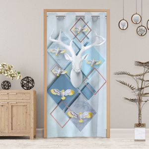 Door Curtain and Partition Curtain For Home Living Room Half Curtain Windshield Anti-Cooling Air Kitchen and Bedroom Door Curtain Telescopic Rod Punch-Free Fabric