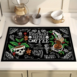 VIKAMA Skull Coffee Pattern Heat Mat Absorbent Rubber Backing Table Protector Coffee Machine Mat Kitchen Placemat Home Decor