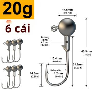 Móc Câu Jig MrLurion Thép Carbon Cao Cấp Có Ngạnh Dành Cho Cá Bass Mồi Mềm Giun Kèm Túi Đựng Đồ Câu.