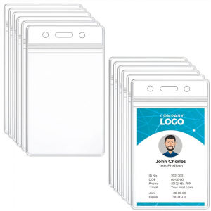 10 Pcs ID Card Name Badge Holder Clear Vertical Waterproof Plastic Name Tag Badge Holder for Office School Event Conference