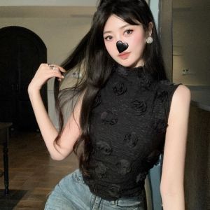 GUZILIAN | Slim Fit High Collar Sleeveless Vest Womens Base Layer Short Style Sweet Style Summer Fashionable Pure Desire Trendy Top