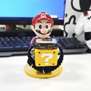 Cute Plumber Figure Watch Stand Compatible with Apple Watch Series Ultra/SE/10/9/8/7/6/5/4/3 Question Mark Mystery Block Desktop Charging Dock & Organizer Cartoon Resin Nightstand Desk Decor Display Holder